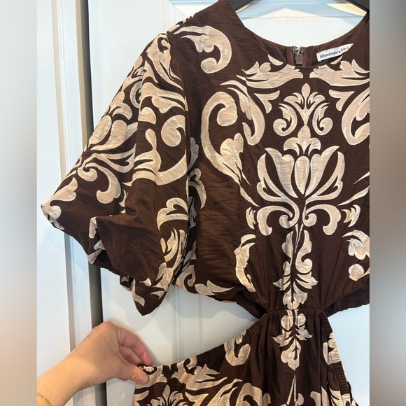 Abercrombie & Fitch Brown, Tan, & Cream Side Cutout Maxi Dress with Pockets XL - Picture 3 of 7